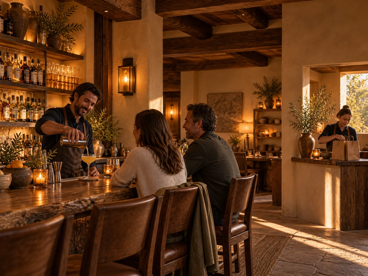 Illustrative bar and pickup counter inside the desert restaurant